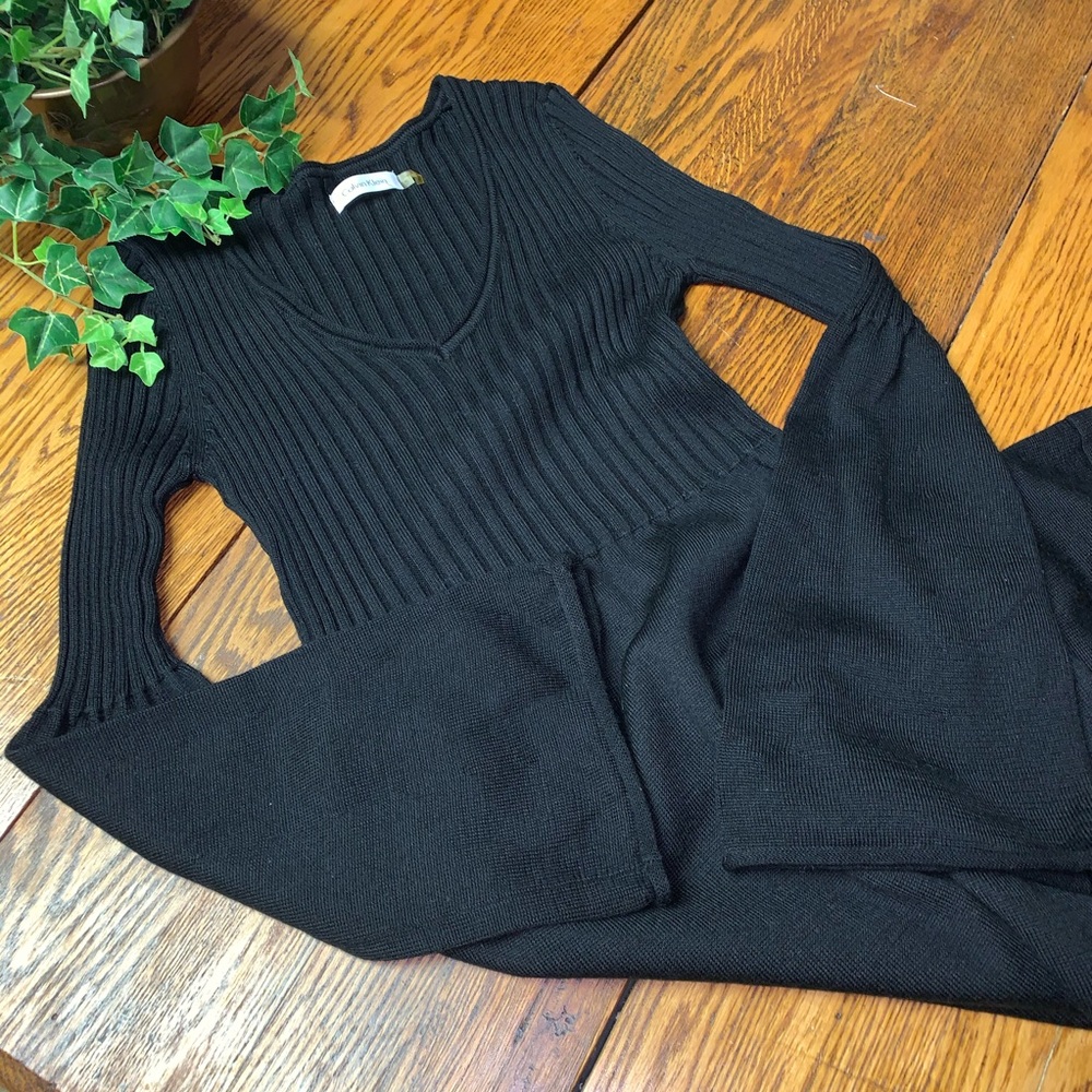 Calvin Klein Sweater Dress Bell Sleeve V Neck Knit